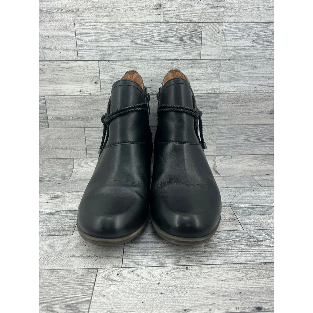 Pikolinos‎ Black Leather Ankle Boots Braided Cord Detail Women Sz EU 39 US 8.5